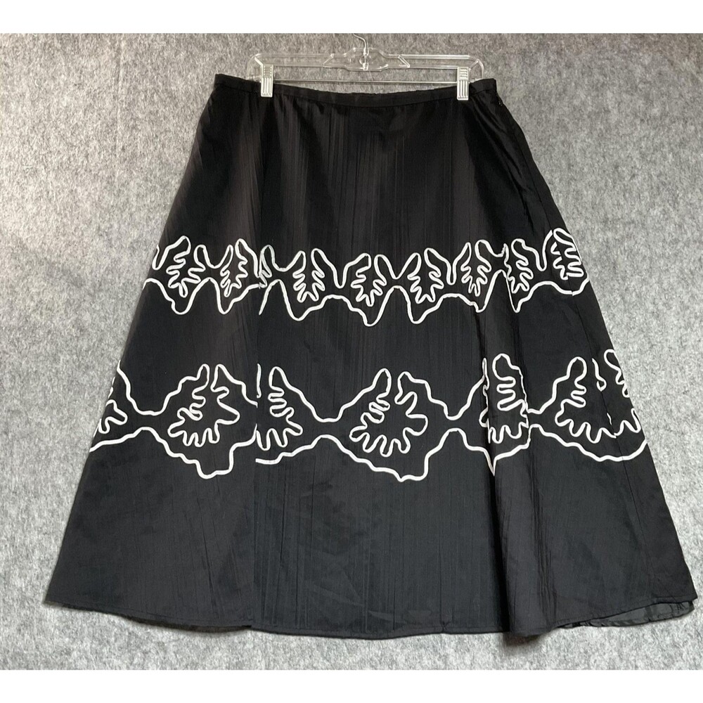 Napa Valley Skirt Womens 16P Black Floral Embroidered A Line Midi Petite XL Boho